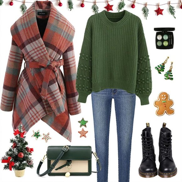 ChicWish PLAID PATTERN RABATO COAT IN CORAL - Picture 8 of 8